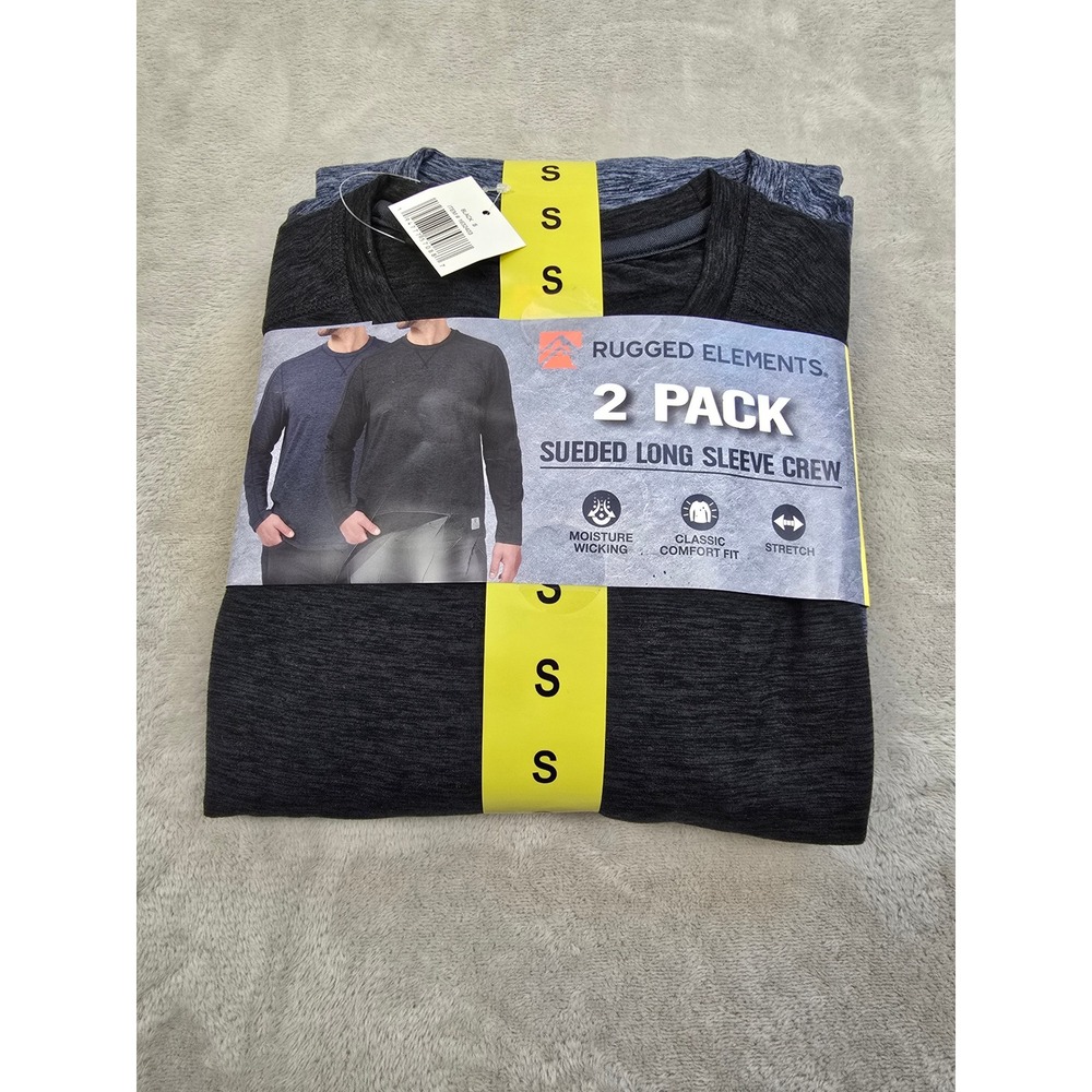Rugged Elements Sueded Long Sleeve Crew Shirts Mens S Black Blue 2 Pack Wicking